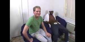 BLACKS ON BOYS - Blonde guy does terrible blowjob on a black cock
