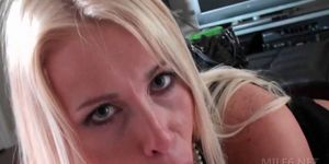 Erotic mom giving blowjob and humping shaft in POV style