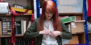 Pasty ginger teen fucked in back office as discipline is needed