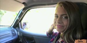 Fresh looking teen Jill Kassidy shows tits for a ride