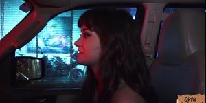 Handsome stranger picks sexy brunette babe Gia Paige inside the car