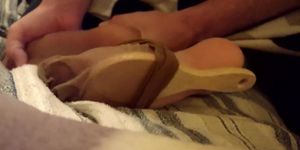 Nylon tickling and bare with hairbrush