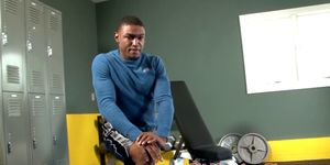 Black athlete shoots jizz during solo action