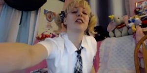 Horny blonde schoolgirl Dolly penetrates her tight ass