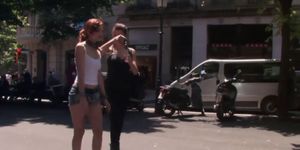 Redhead in underwear walked and public fucked