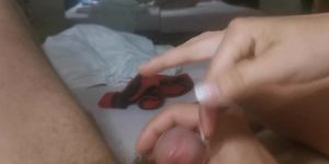 Wife caught husband watching porn and joined him, helping to cum