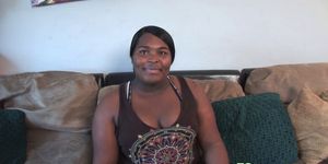 Chubby casting ebony tranny enjoys wanking