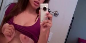 Cute Brunette Busty Teen Naked In Mirror Selfie