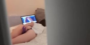 Spying on step sister. Caught her watching porn and playing with her wet pussy.