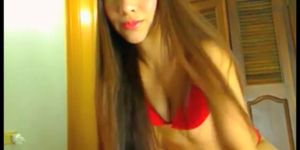 Teen with red sexy lingerie shows off