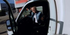 Blonde teen truck driver fucks in public (Rossella Visconti)
