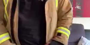 Firefighter flashes big uncut dick