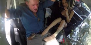 B. SKOW - Foot fetish babe tugging cock in the car