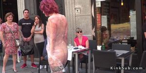 Babe wrapped in plastic in public (Rija Mae)