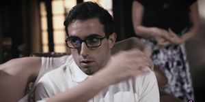 Nerdy stepbrother fucked by his new slutty stepsister