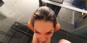 BANG.com - Esperanza Del Horno licks cum off her lips after milking a dong
