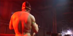 PORNONSTAGE - horny couple doing a extreme flexible acrobatic fuck show on public sexfair stage
