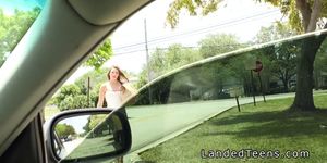 Slim cheated girlfriend bangs stranger in his car in public