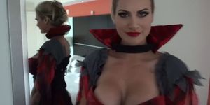 Busty devil girl gets wild screw and cum swallow