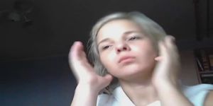 Sexy blonde teen giril shows boobs on a webcam (Alisandra Monroe)