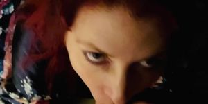 Sexy redhead sucks cock and takes cum in her mouth