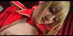 Sinful jap blonde cunt teased and rubbed in cosplay video