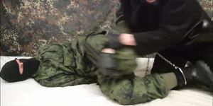 Tied up masked soldier and made him cumshot 1