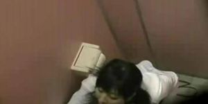 Schoolgirl fucks with amateur man in washroom 004