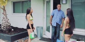 Group of lovely Ladies wash a car and a Dick in the garage