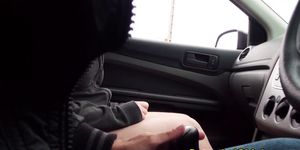 Hitchhiking teen riding POV dick in a car