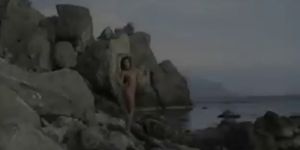 Fish woman totally naked outdoors