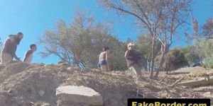 Interracial outdoor fucking with BBC and Latina slut on the border