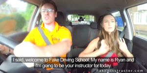 Babe hard rides in fake driving school
