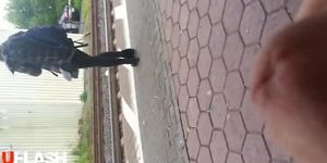 train station masturbation in front of girl
