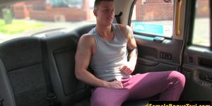 Tattooed taxi babe riding hard cock in a cab
