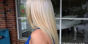 Curvy ass blonde bangs in garage (Mila Marx)