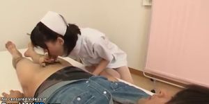 Japanese young nurse helps lucky guys to cum