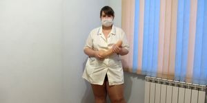 BBW Nurse with a Hairy Pussy and a Huge Rubber Dick!