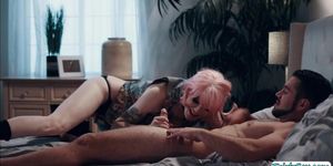 Pink haired trans babe licked and analed by her stepbrother