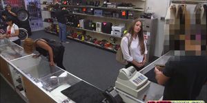 Sexy blonde woman gets a good deal in the shop