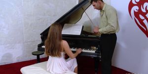 Hot Brunette Gets Piano Lesson From His Rough Penis