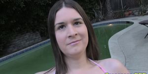 Gaping trans babe wanking outdoors