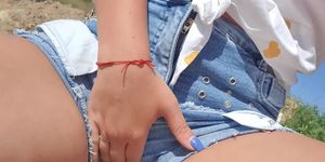 Outdoors put hands in shorts on fingering pussy