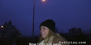 Czech blonde banged outdoor pov in her coat