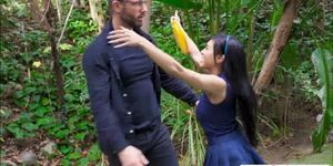 Cute Asian Ember gets slammed from behind by her stepdad