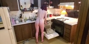 Slavegirl Cleans Kitchen in Chains and Anal Hook