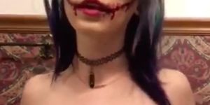 Emo Bitch In Makeup Shows Off Boobs