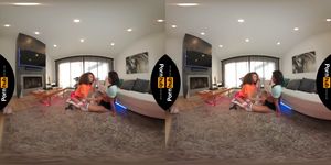 VR 180 -  Gamer girl Nia Nacci  tricks Cecilia Lion into fucking