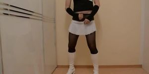 me crossdressing in pantyhose wanking my cock with cumshot