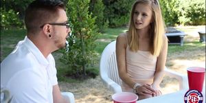 Sexy petite Rachel James fucks her boyfriend outdoor and gets creampied